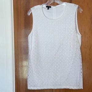 Talbots White Knit and Lace Top Size M